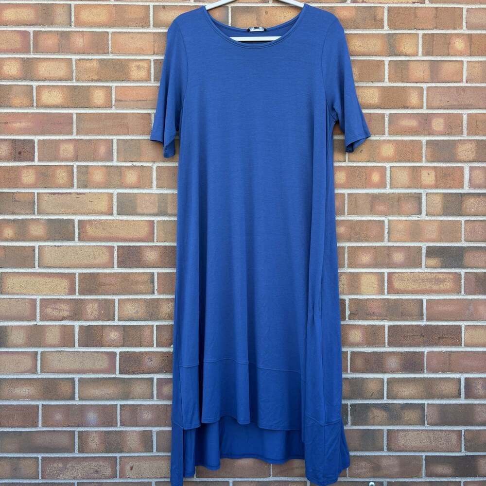 NWT Eileen Fisher Blue Jersey Midi Dress Womens Medium Viscose Spandex Blend